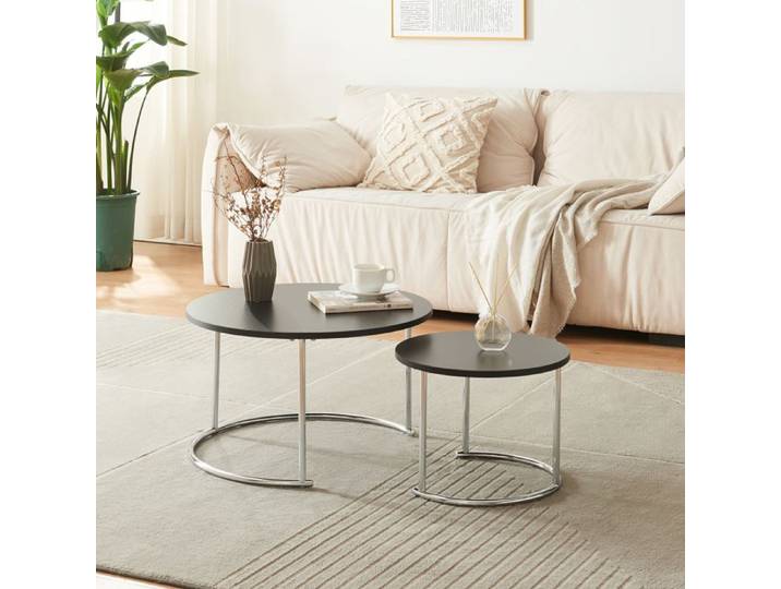 Set de 2 tables basses Christchurch rondes gigognes noir chrome