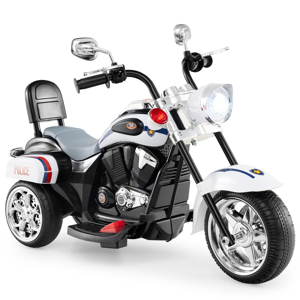 Costway 6V Elektrische Motorfiets voor Kinderen in Witte Politieauto-stijl