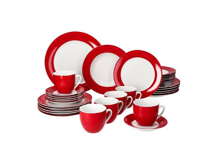 MamboCat Kombiservice 30tlg Kombiservice Variant Rot Porzellan 6 Personen, Porzellan