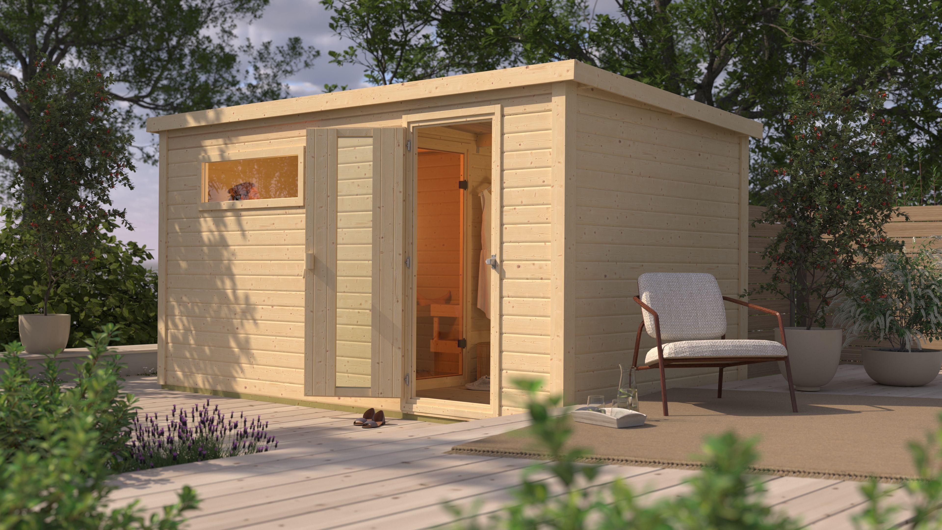 Saunahaus KONIFERA "Trontheim XXL", beige (naturbelassen), Saunaofen, integrierte Steuerung, 9 kW, Saunen, Saunaofen mit eingebauter Steuerung 9 kW