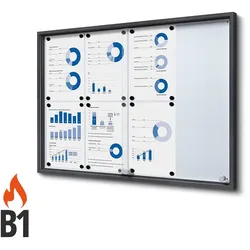 Schaukasten 8 x A4 anthrazit RAL7016 mit Schiebetüren B1 Brandschutz innen ESG 8x DIN A4