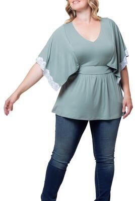 KIYONNA Sarah Lace Trim V-Neck Top