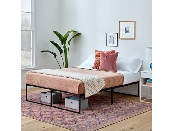 Linenspa Moderner Bettrahmen – Metallbett mit Lattenrost aus Stahl – 30 cm Stauraum unter Bestgestell – Schnelle Montage – Bett 180x200 cm, Schwarz