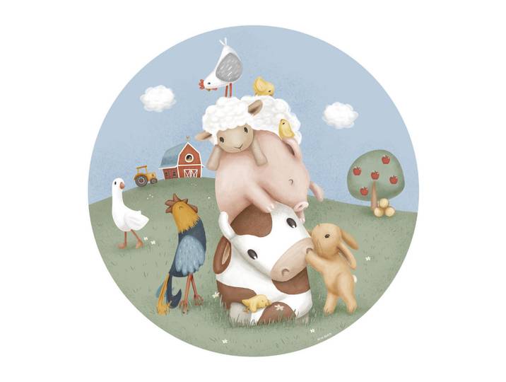 Little Dutch Tapetekreis kleiner Bauernhof 100, Mehrfarbig, Papier, Kunststoff, Tiere, Rechteckig, 100x100 cm, Tapeten & Wandverkleidungen