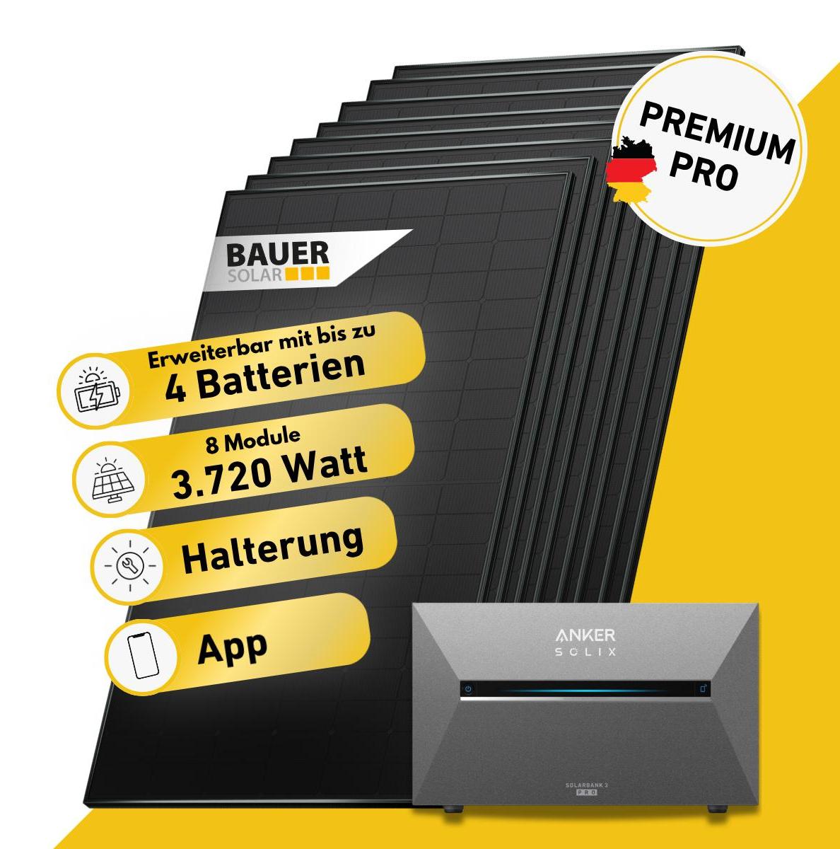 3720 Watt, Bifazial Komplettset, Balkonkraftwerk, Anker SOLIX Solarbank 3 E2700 Pro, Halterung Flachdach/Garten horizontal