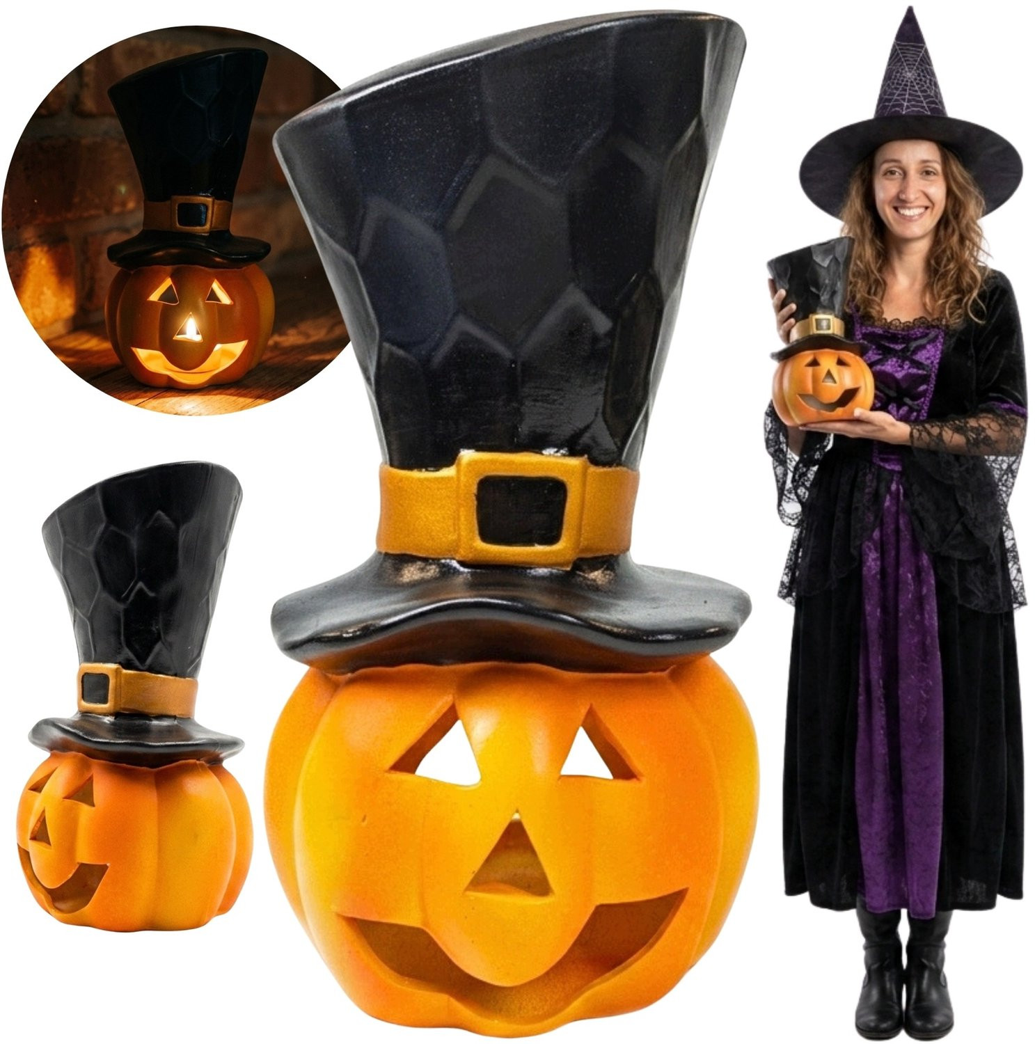 Grote Keramische Pompoen Decoratie voor Halloween en Herfst, Hoogte: 34 cm