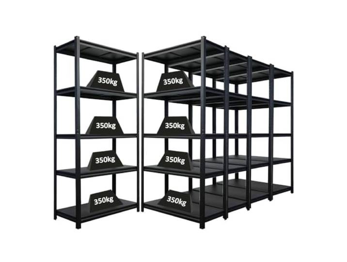 PROREGAL Mega Deal 5X Schwerlastregal Thorin HxBxT 180x90x40cm Fachlast 350 kg Schwarz, Stahl, Metallregal, Vorratsregal Schimmelfrei, Kellerregal Metallböden, Steckregal, Garagenregal, Lagerregal