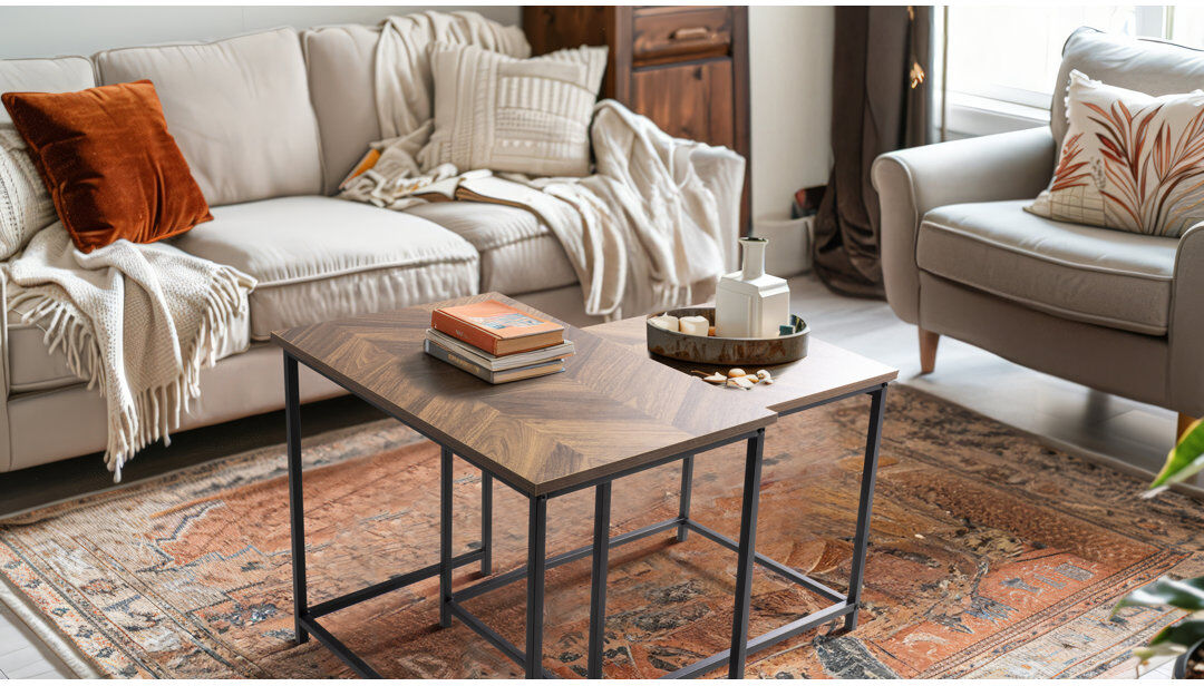 Borough Wharf IVY Wooden Top Nest Of 2 Frame Coffe Tables Set 55cm H X 60cm W X 40cm D