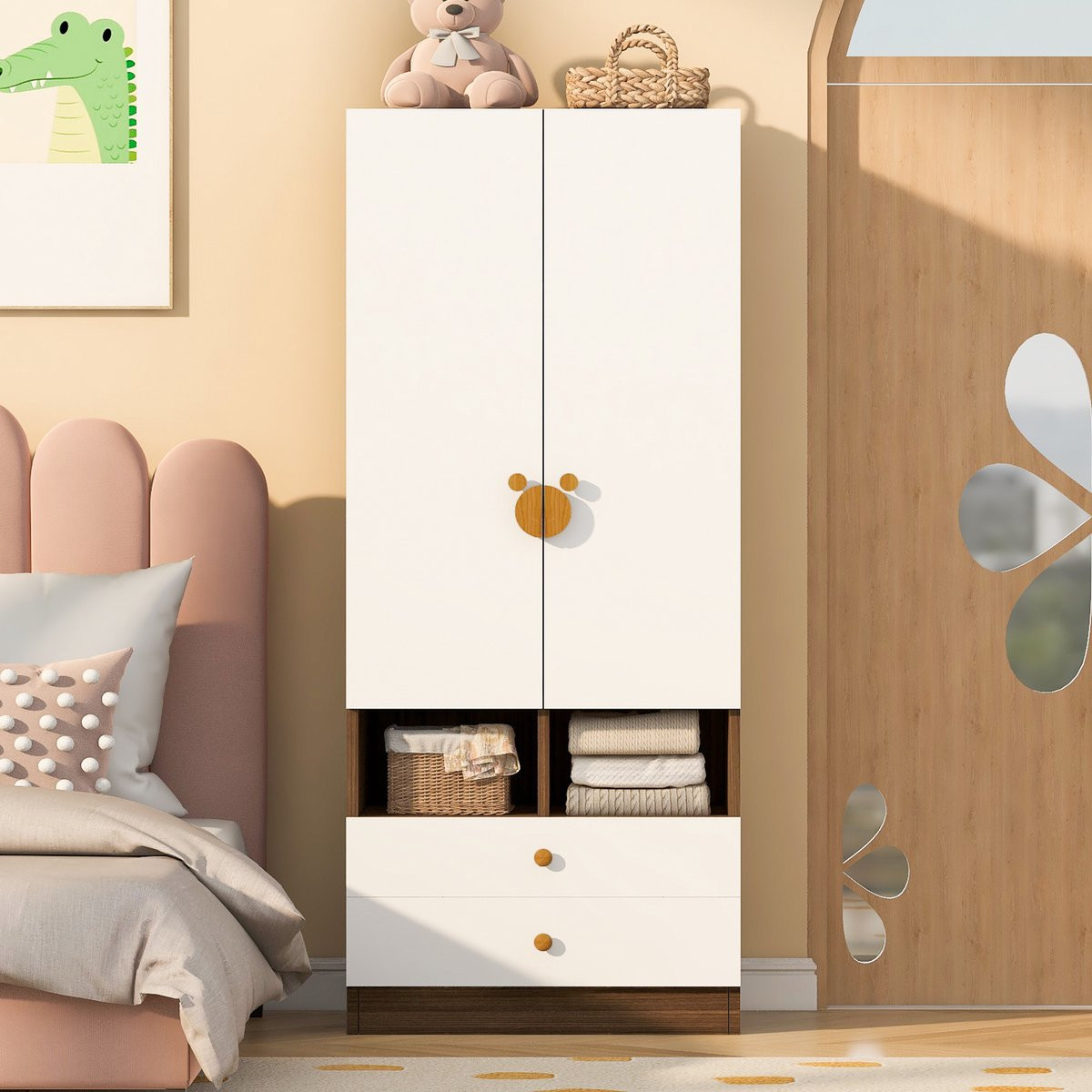 VVBV Kledingkast met deuren en lades voor de slaapkamer, houteffect, H 170 cm