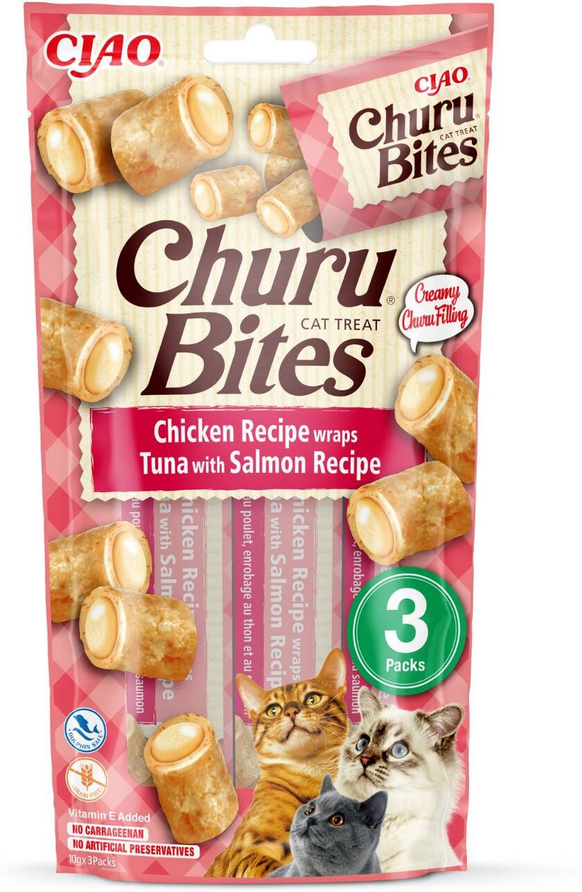 Inaba® Ciao® Inaba Ciao Churu Bites Premio Snack per Gatti al Pollo con Ripieno Morbido di Tonno e Salmone 3 Stick da 10 g