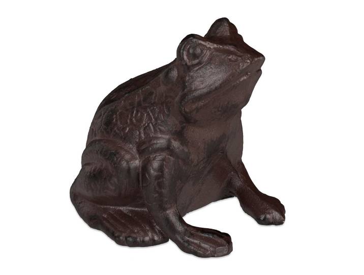 Relaxdays Gartenfigur Braun Frosch Gusseisen antik, Metall, 10x12.5x13 cm, Dekoration, Dekofiguren & Skulpturen, Dekotiere