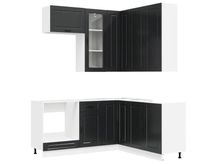 Tmriohed Küchenzeile PORTO Küchenschrank Set 8-tlg Schwarz Holzwerkstoff Modulare Einheiten für die offene Küche, inklusive Wandbefestigungsset und verstellbarer Standfüße zur Nivellierung.