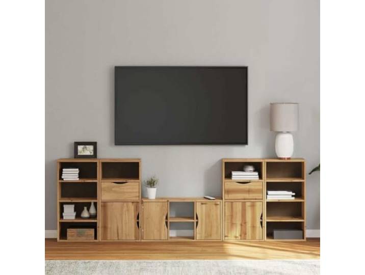 HEFZGDB ODDA Kiefernholz Wohnwand mit Stauraum, 5-TLG. TV-Schrank und Aufbewahrungsmöbel, robuste Massivholz Konstruktion, modulares Design für vielseitige Raumgestaltung, inklusive