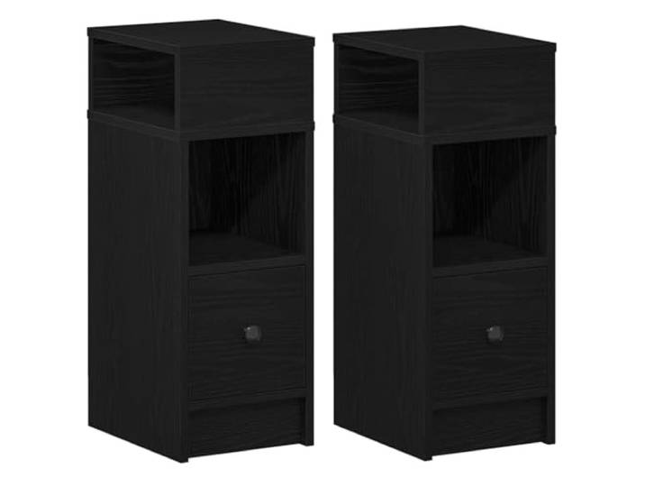 KUPTYERFG Nachttisch 2er Set mit Schublade Schwarz 25x31x66 cm Kompakte Beistelltische fürs Schlafzimmer mit 1 Schublade und 2 offenen Fächern bieten viel Stauraum auf kleinem Raum.