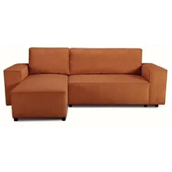 Casapy, Sofa + Bettsofa, Wendbares Ecksofa – 4-Sitzer – JOSH – Gerippter Samtstoff – Terrakotta – Mit Stauraum (Ecksofa)
