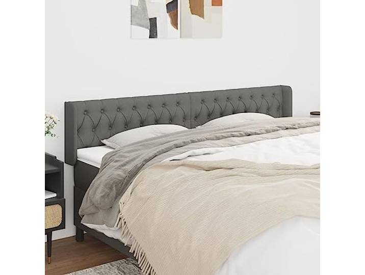 KTHLBRH Kopfteil mit Ohr, dunkelgrau, aus klassischem Stoff mit elegantem Design, robustes und atmungsaktives Material, Beine aus Holz, höhenverstellbar
