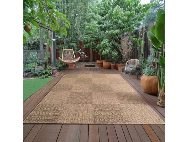 LIVUM Tapis Salon Intérieur\, Extérieur\, Aspect Jute\, Tissé Plat\, Moderne et Design Carrés\, Confortable (Beige\, 200x 290cm)