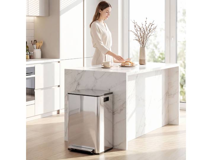 HOMCOM Poubelle Cuisine 2x20L Acier Inox avec Pédale