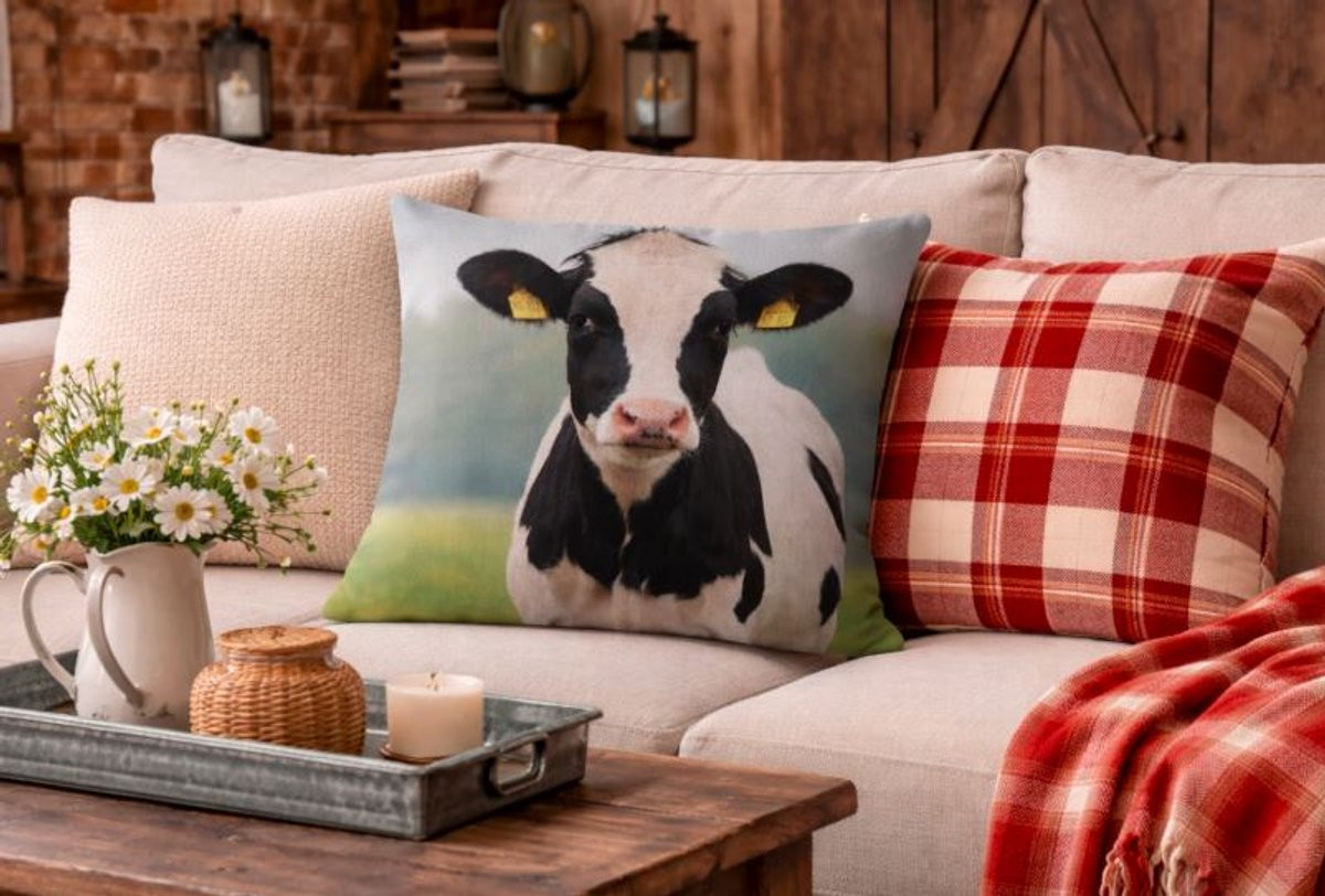 Canvas Countryside Cows Collection Kussenhoes - Koe - 45 x 45 cm