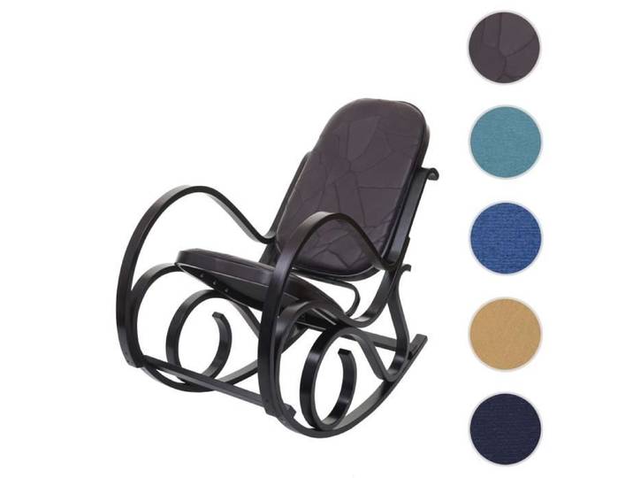 Fauteuil à bascule M41 bois massif Aspect noyer patchwork cuir marron