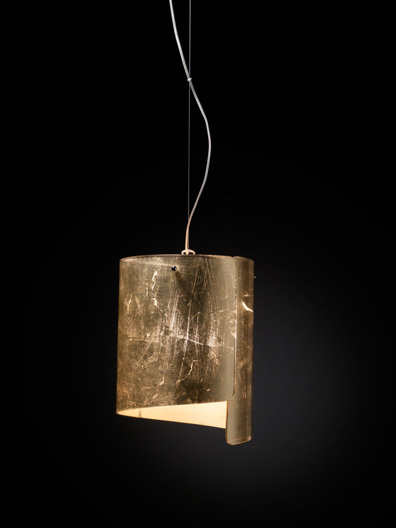 Selene Illuminazione Papiro 1 - Light Cylinder Pendant Gold 33cm H X 26cm W X 26cm D