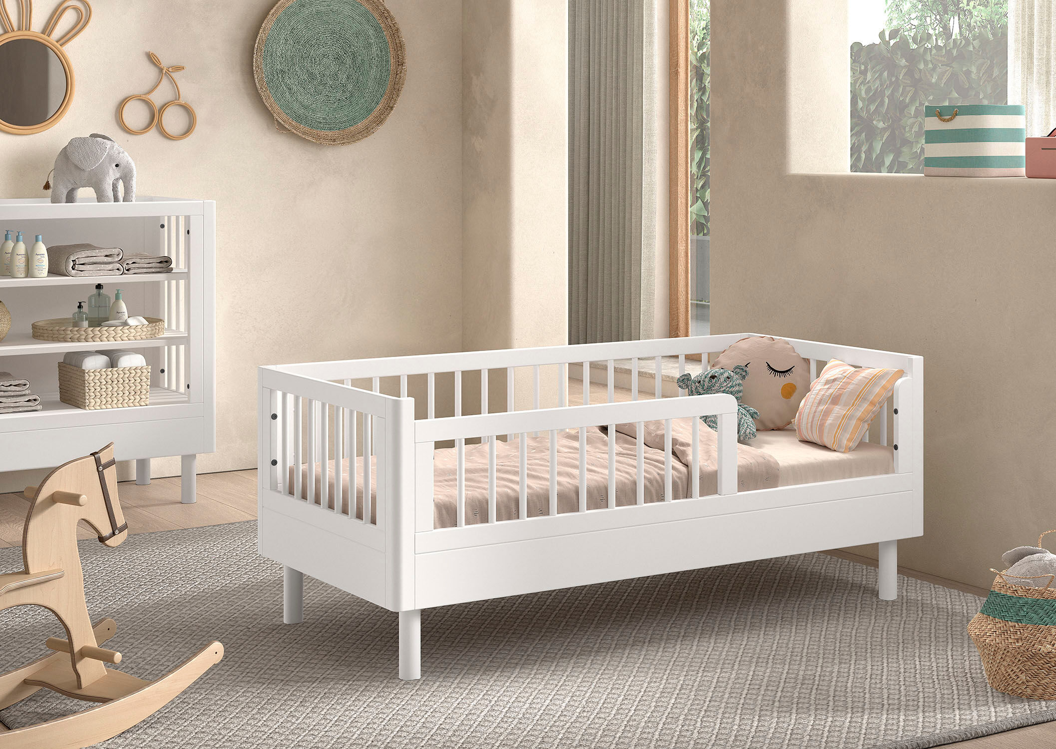 Kinderbett VIPACK "Forrest Juniorbett 70/140 cm, mit Sprossen, Buche massiv", weiß (weiß, weiß, weiß), B:74cm H:60cm L:144cm, Betten, Kinderbett, vorne mit Absturzschutz u. niedriger Betteinstieg