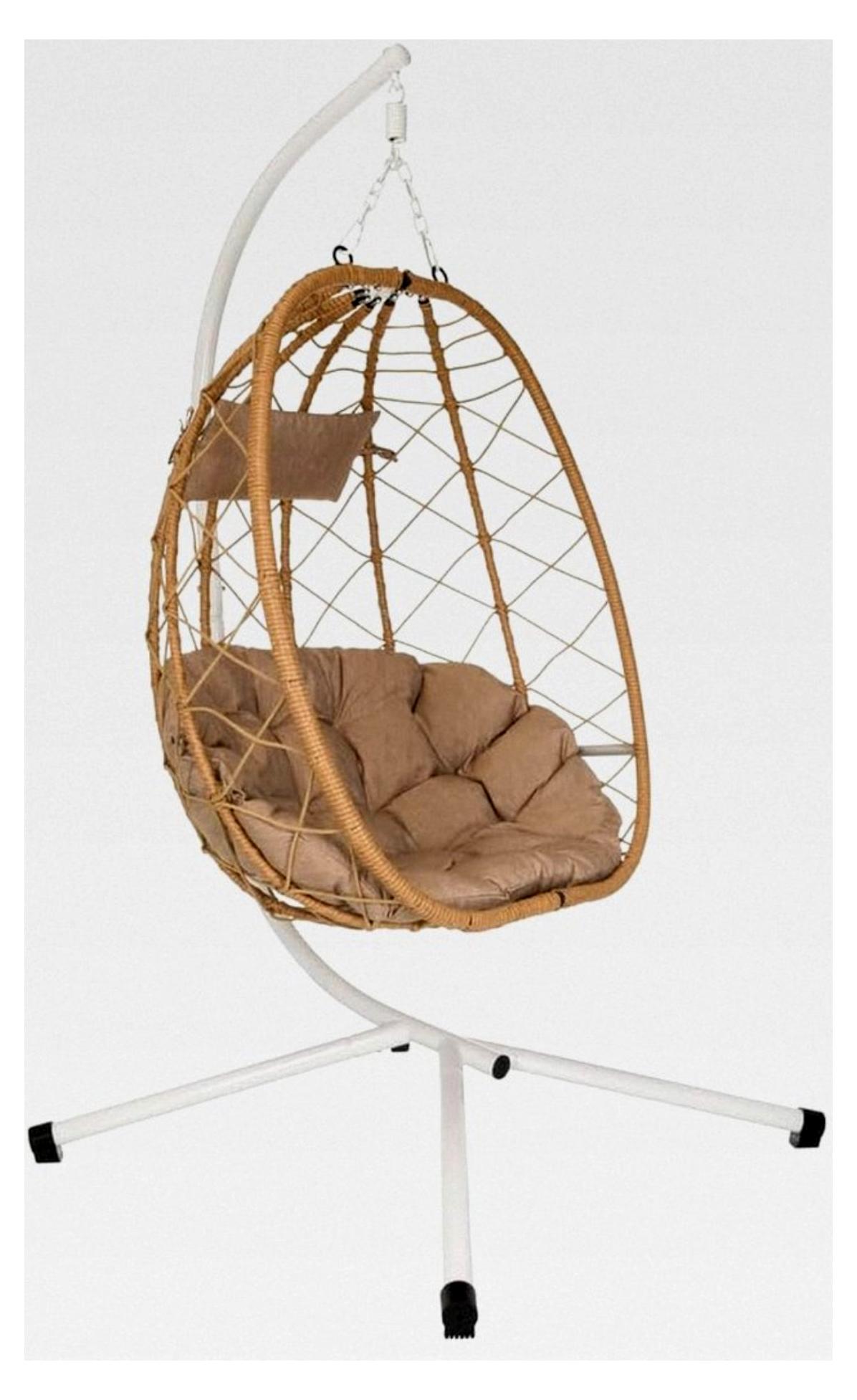 Hängesessel mit Gestell für den Außenbereich, Weiß/Beige