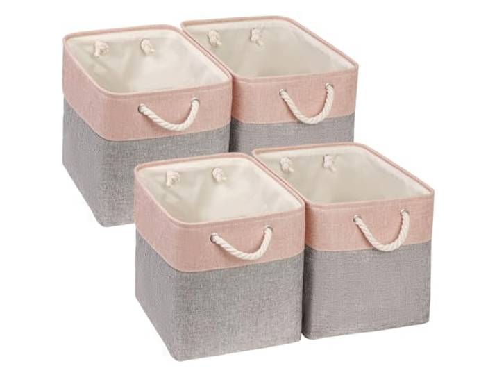 Mangata Cube de Rangement Tissu\,33x33x33cm Paniers de Rangement Pour Vêtements/étagère Compatible avec Kallax(Gris/Rose\, 4 Paquet)