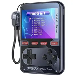 Yesido Portable Retro Game Console Power Bank 10000mAh 20W + Lightning Cable (10000 mAh, 20 W), Powerbank, Schwarz