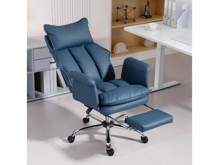 HOMCOM Fauteuil Bureau Inclinable Cuir Synthétique avec Repose-pieds