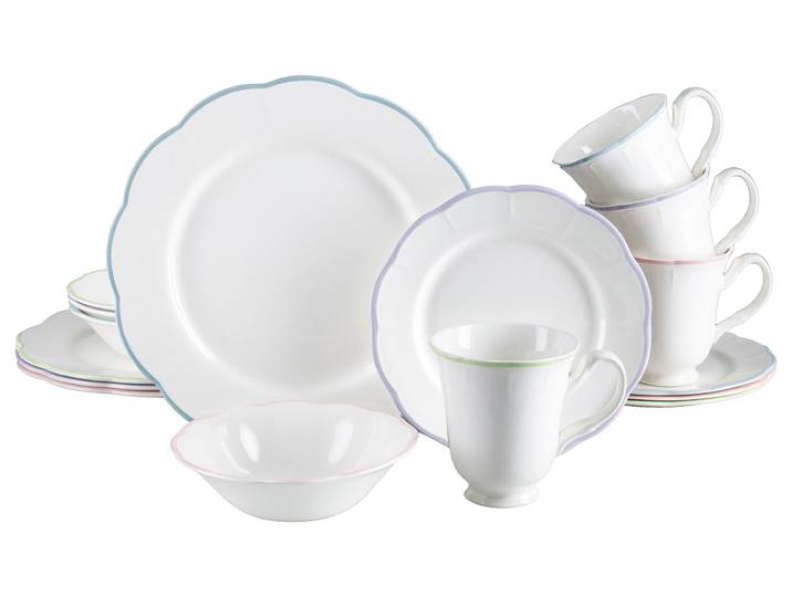 Kombiservice CREATABLE Florine Bunt, Service 16-tlg. , weiß (weiß, bunt), 16, Steingut, Geschirr-Sets, Kombiservice, Elegant, Klassische Form, Zart gewellte Ränder