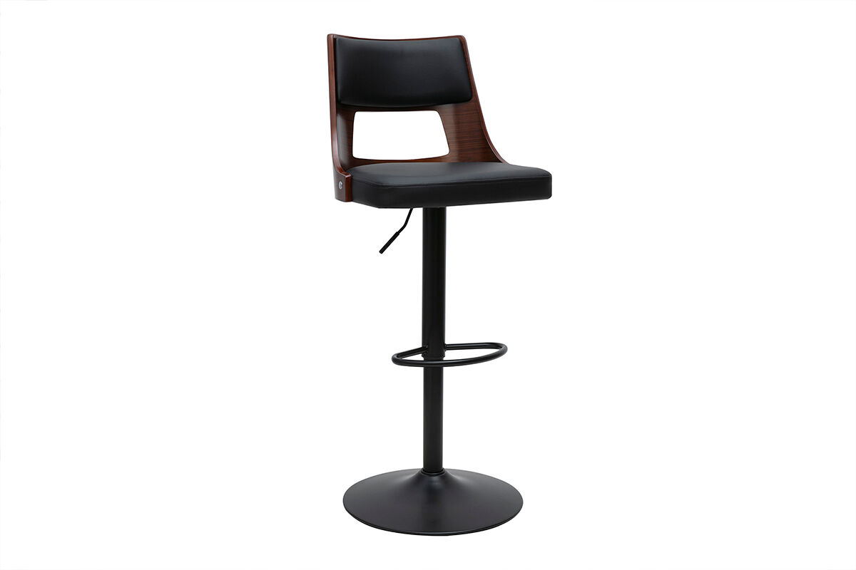 Miliboo Höhenverstellbarer Vintage-Drehbarhocker 360° schwarz und dunkles Holz GARBO