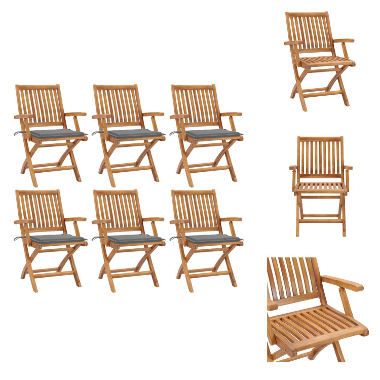 vidaXL Klappbare Gartenstühle mit Kissen 6 Stk. Massivholz Teak - Gartenstühle