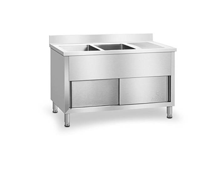 Royal Catering RCHS-1400WS Spülenschrank Gastro Spültisch Spülschrank Doppel Spülbecken Edelstahl (64x140x95,5 cm, Aufkantung 10 cm, 2 Becken)