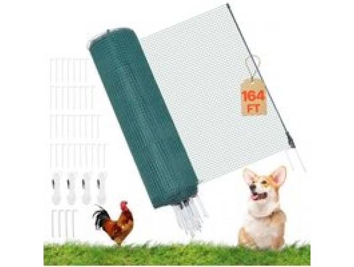 VEVOR Clôture Filet Mobile 50x0,9 m Filet de Clôture pour Chien en Plastique Temporaire pour Poules, Plantes, Jardin, Cours Extérieures, Mailles Serrées, avec Poteaux, Piquets à Double Pointe, Haubans