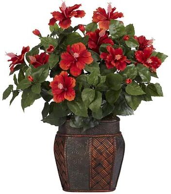 Nearly Natural Silk 24-inch Potted Hibiscus Plant