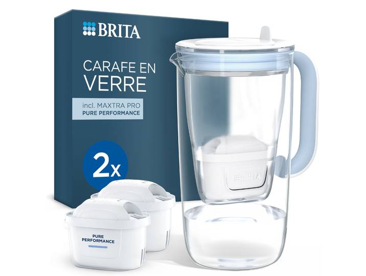 Carafe filtrante en verre MAXTRA bleu clair + 2 cartouches Pure Performance BRITA