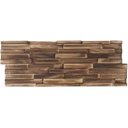 Einzelst�ck | 10er-Set Teak-Holzfliesen HWC-B95 (1qm), 3D Wandfliesen Wandverkleidung Mosaikfliesen Wandgestaltung Wandpaneele braun