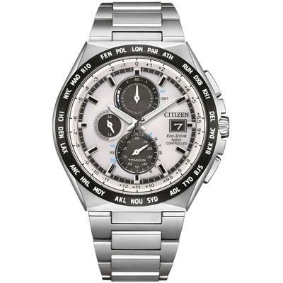 Funkchronograph CITIZEN, silber (titansilberfarben, weiß, weiß), Armbanduhren, Herren, titansilberfarben, Armbanduhr, Solar, Herrenuhr, analog, Perpetual Kalender
