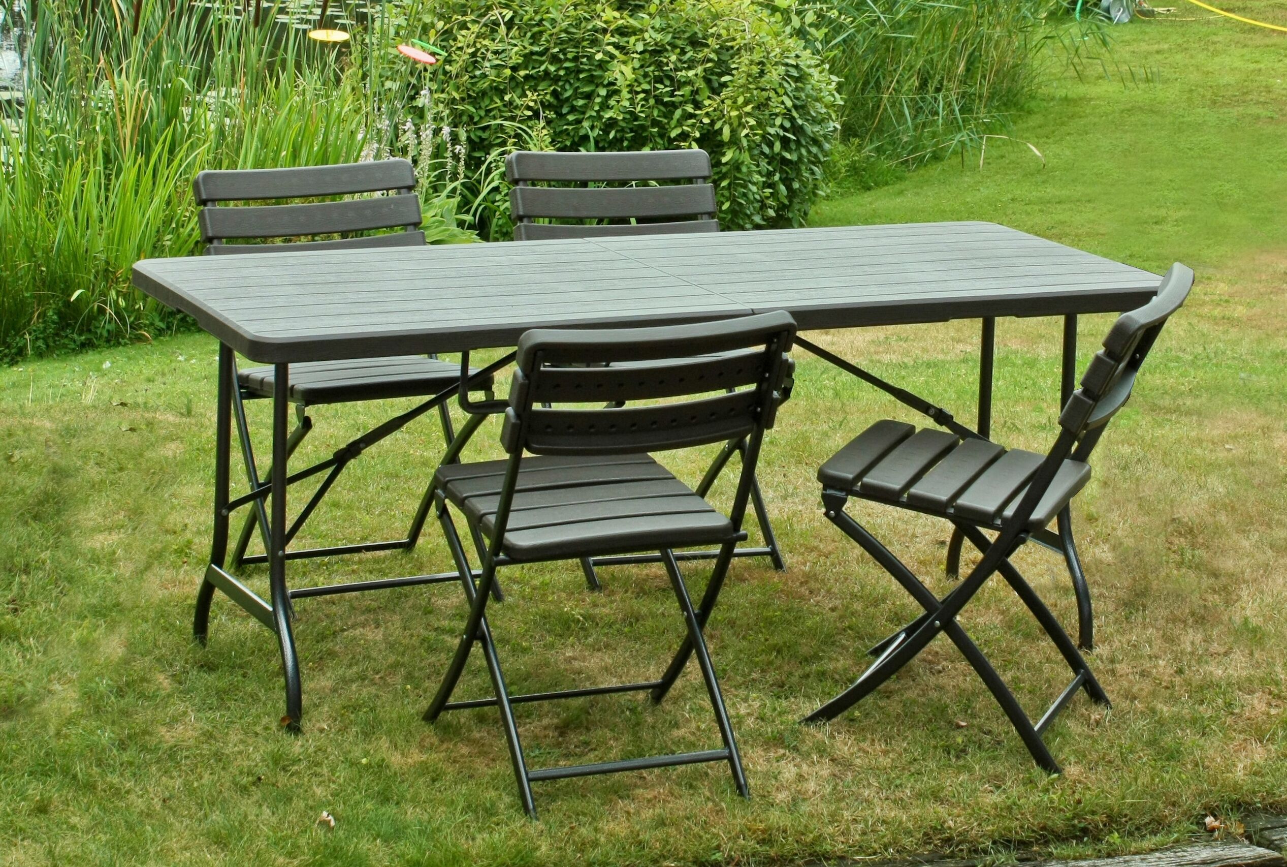 Garten-Essgruppe GARDEN PLEASURE "TABORA", schwarz (schwarz, schwarz, schwarz), B:180cm H:81cm T:176cm, Kunststoff, Stahl, Sitzmöbel-Sets, Garten-Essgruppe
