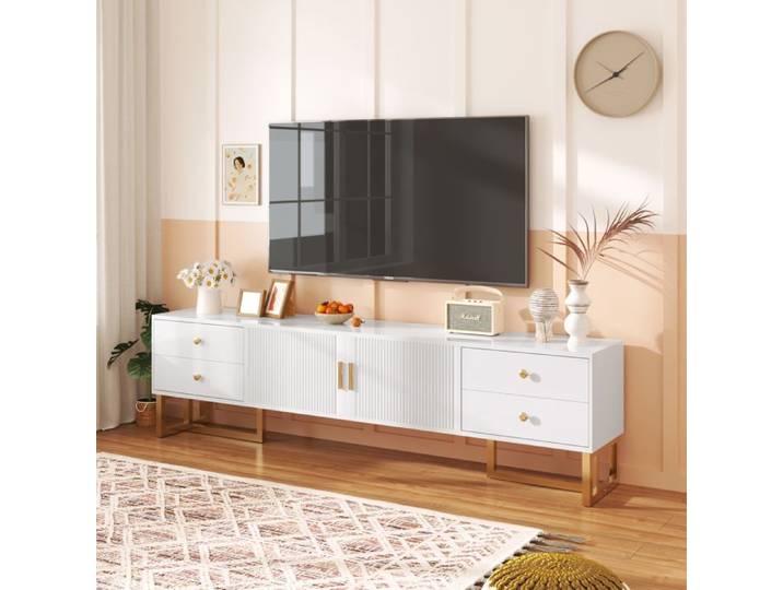 Feuille épaissie Armoire TV couleur chaude épaissie de deuxième génération panneau bas avec portes en grain meuble TV avec tiroi