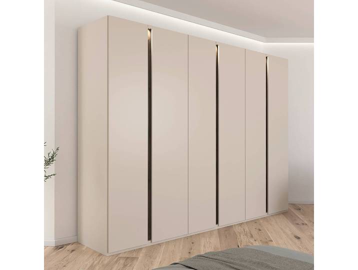 Drehtürenschrank Luana 301cm mit Beleuchtung Beige/Kaschmir/Eiche Havanna Dekor Basic