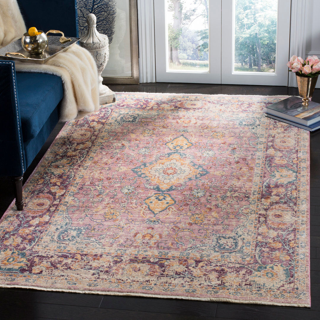 Three Posts Auerbach Oriental Viscose Area Rug Pink/Purple/Green Rectangle 122 x 183 cm