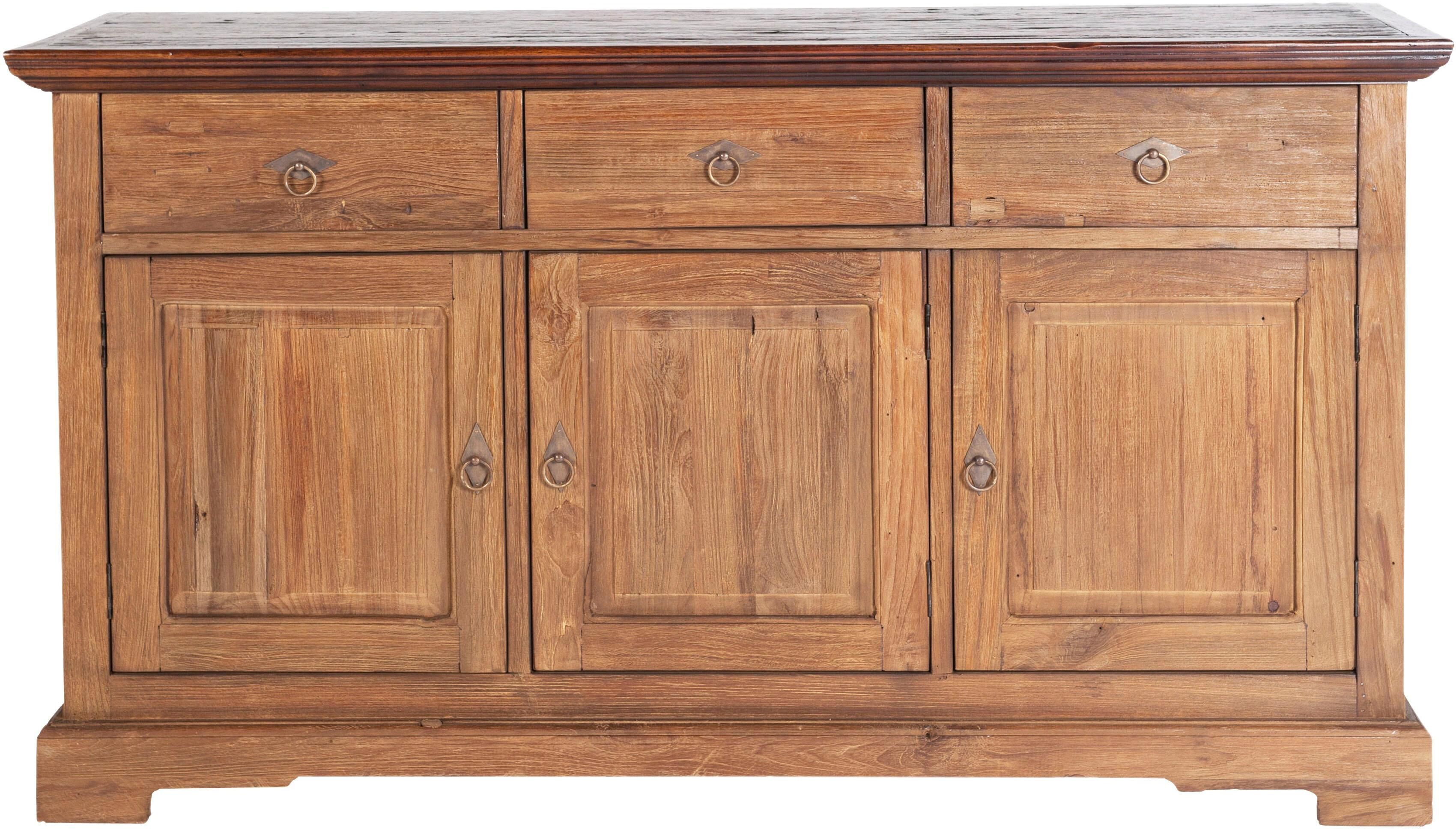 Sideboard SIT "Perth aus recyceltem Teakholz mit 3 Türen & 3 Schubladen", beige (natur), B:148cm H:83cm T:44cm, Massivholz, Recyceltes Altholz, Sideboards, Sideboard, Massives Teakholz mit Stauraum und markanten Metallringen als Griffe natur B/H/T: 148cm 