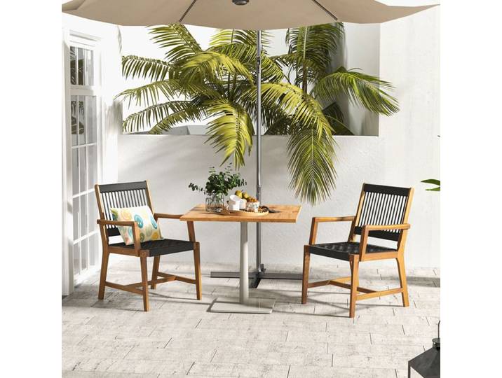 Lot de 2 chaises de jardin en bois d'acacia avec accoudoirs chaises de terrasse pour extérieur