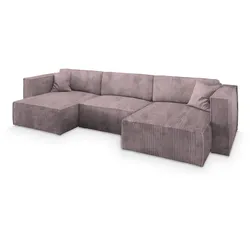 WOHNLANDSCHAFT SARMO P Lila Kordstoff mit Schlaffunktion