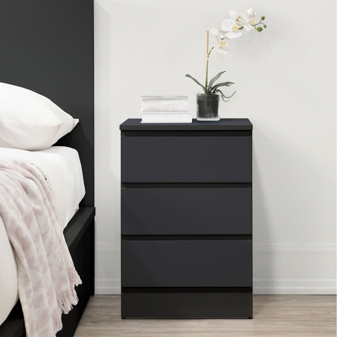 17 Stories Marqita 3 Drawer Bedside Table Black 60cm H X 40cm W X 40cm D