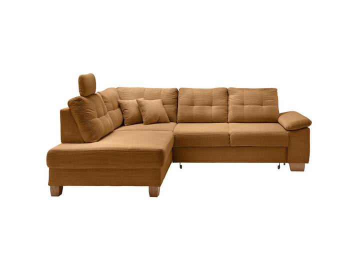 Ecksofa, Gold, 274x206 cm, Textil, Liegefunktion & Ottomane Links, Modern, Livetastic