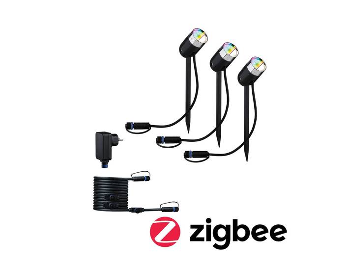 Paulmann Plug & Shine Pike ZigBee RGBW 3er-Basis Pike, dimmbar, schwarz, Kunststoff, Modern