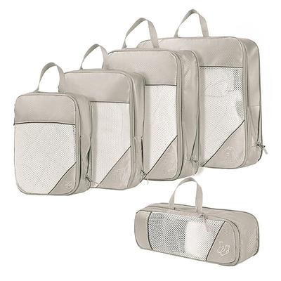Kompressions-Reisepackwürfel-Set zur Gepäckaufbewahrung und Rucksack-Organizer, erweiterbare Netz-Reisetaschen, 5-teiliges Set zum Platzsparen und Organisieren von Kleidung